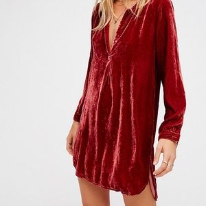 FreePeople long sleeve velvet red dress Never worn